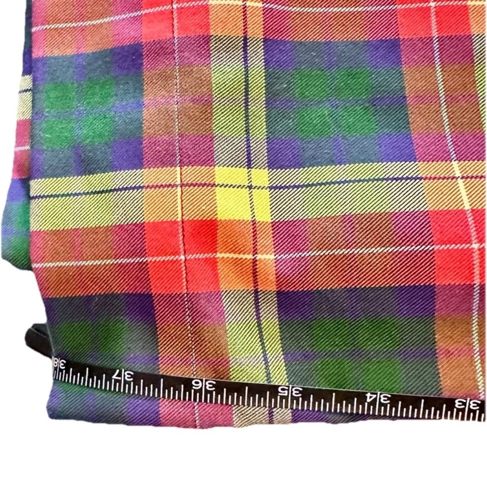 Teddy Fresh Multicolor Plaid Straight Leg Pants Rainbow Tartan Bear Charm Sz 26 - Picture 7 of 12